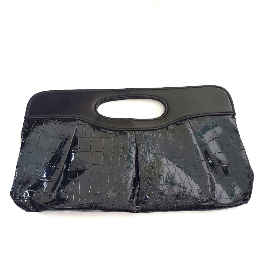 B. Bag | Shiny Black Crocodile Texture Clutch